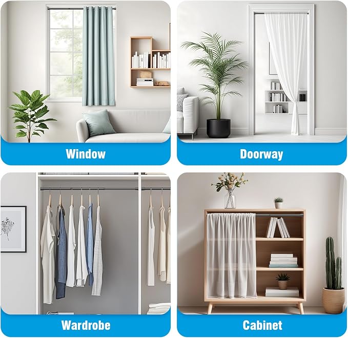 AIZESI 2 Pack Adjustable Tension Curtain Rod 32 to 58 inch, Curtain Rods No Drilling Expandable Spring Loaded Curtain Rods for Windows Doors, Black