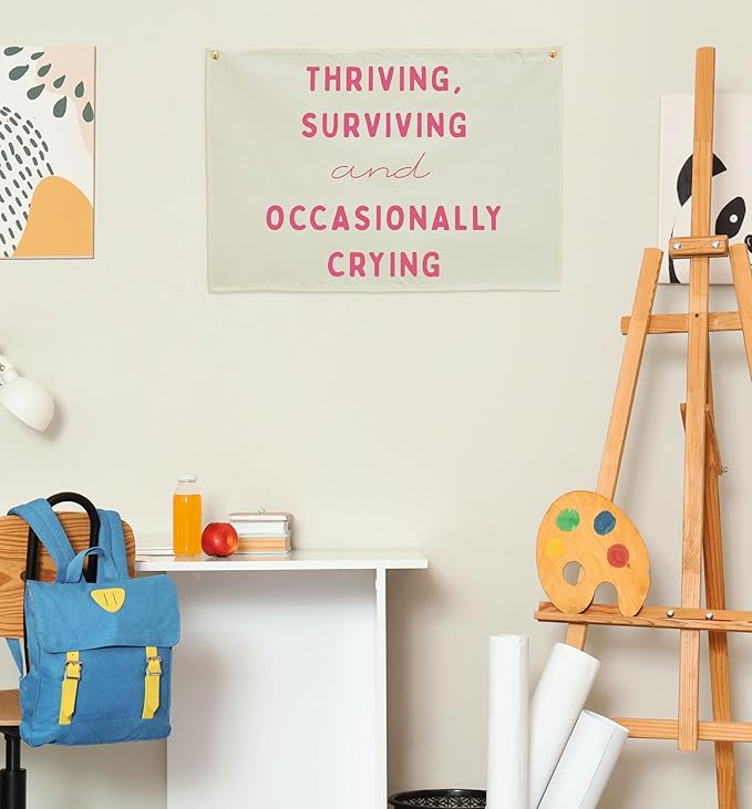 Classroom Wall Flag Decor-Teacher Gift-Inspirational Back to School Wall Banner Decor-Thriving Surviving-Hanging Rectangular Canvas Banner for Classroom Teacher Office Reading Corner