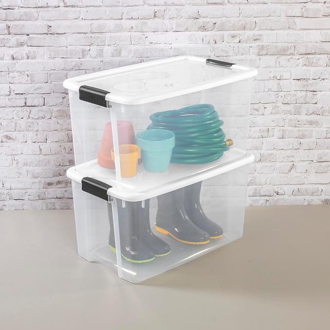 Sterilite 12-Pack Ultra Latching Box, Storage Bins with Lids, Clear Plastic, 70 Quart - Heavy-Duty Organizing Containers for Closet, Bathroom, and Office
