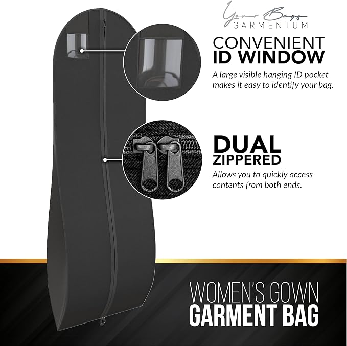 72" Tapered Long Dress Bags for Gowns - Wedding Dress Garment Bag for Dresses - Long Garment Bags for Hanging Clothes & Closet Storage, Dress Bag for Airplane