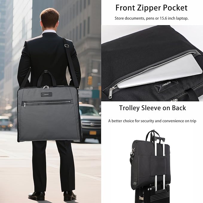 BESMART Garment Bags for Travel, 51" Large Suit Bag for Business Trips | Waterproof,Hangs 3 Suits,Foldable,Wrinkle Free Spacious Luggage Suit Cover,Adjustable Strap,Carry On Flight Approved,Grey