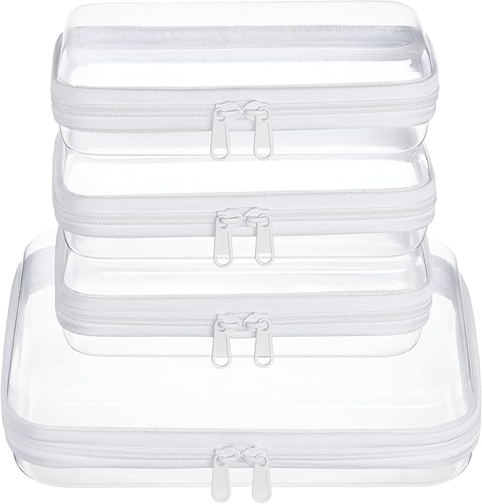 4 pcs Clear Zipper Pouches,Hard Shell Zipper Case | Toiletry Bag for Travel, CLear Diaper Bag, Toiletry Pouch, Travel Organizer, Cosmetic Bag,Toy Storage Bins (M+3S)