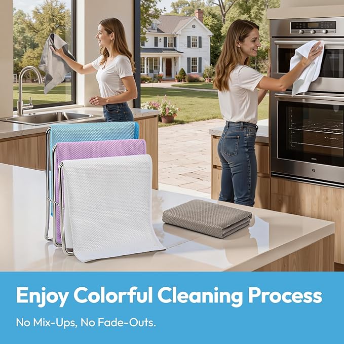 Microfiber Glass Cleaning Cloth 6 Pack - 15.5x15.5 Inch Lint Free Streak Free Polishing Cloth for Windows and Mirrors, Fish Scale Nano Cleaning Cloth for Car Window Detailing