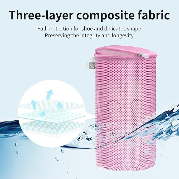 Kimmama Shoe Washing Machine Bag, Shoe Laundry Bag, Pink, 8x15", 2 Pack | Shoe Bag, For Sneaker, Tennis, Footwear, Trainers, Slippers, Sock, Building Blocks, Sandwish Mesh, Travel, Divided