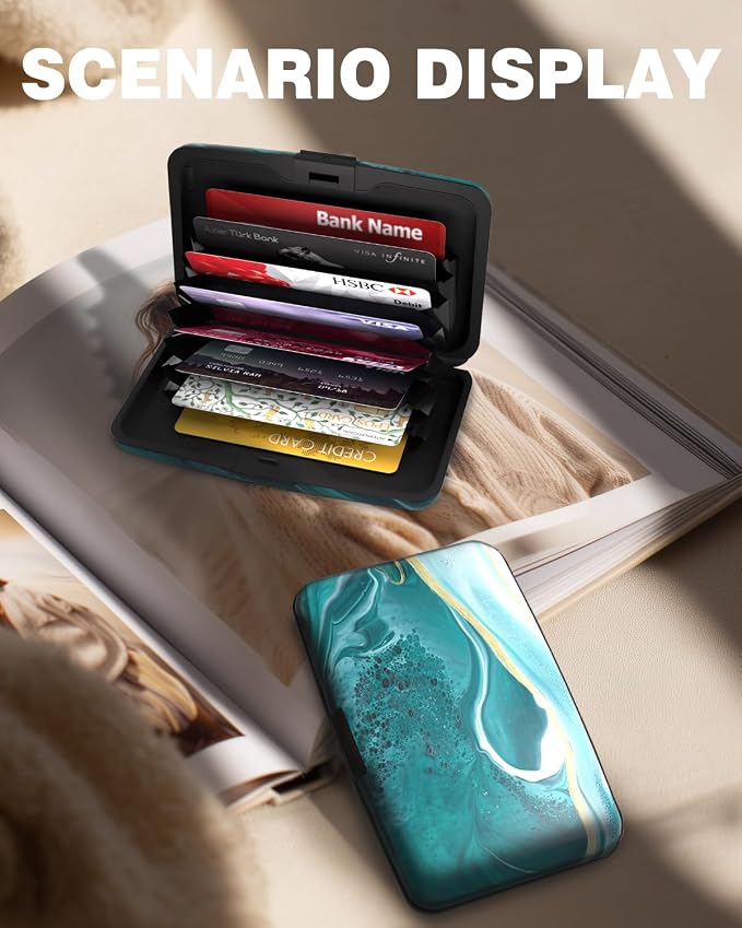 Maicican Credit Card Holder, Mini RFID Blocking Aluminum Wallet | Slim Metal Hard Case Travel Wallet ID Case for Women and Men, 4.3 x 2.9 Inches, Blue sea