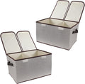 Foldable Fabric Storage Box with Double-Lid & Dividers, Large Organizer for Home, Closet, Office (Grey, 2 Packs)
