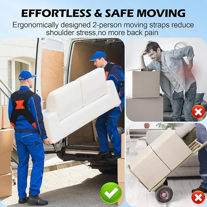 Upgraded Furniture Moving Straps with Chest Buckle, Adjustable Shoulder Moving Lifting Straps for 2 Movers,Move Furniture, Appliances, Mattresses,Heavy Objects Safely,up to 1000lbs