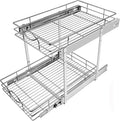 Sikarou Pull Out Cabinet Organizer 23" W x 21" D 2-Tier Individual Slide Out Drawer Pantry Shelf Storage for Kitchen Base Cabinet Organization for Kitchen, Bathroom, Pantry, Chrome