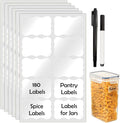 JIEHENG 180Pcs Chalkboard Labels for Jars, Waterproof Reusable Blackboard Stickers with 2 Liquid Chalk Markers, Kitchen Organization Labels Removable (Transparent, Wavy)