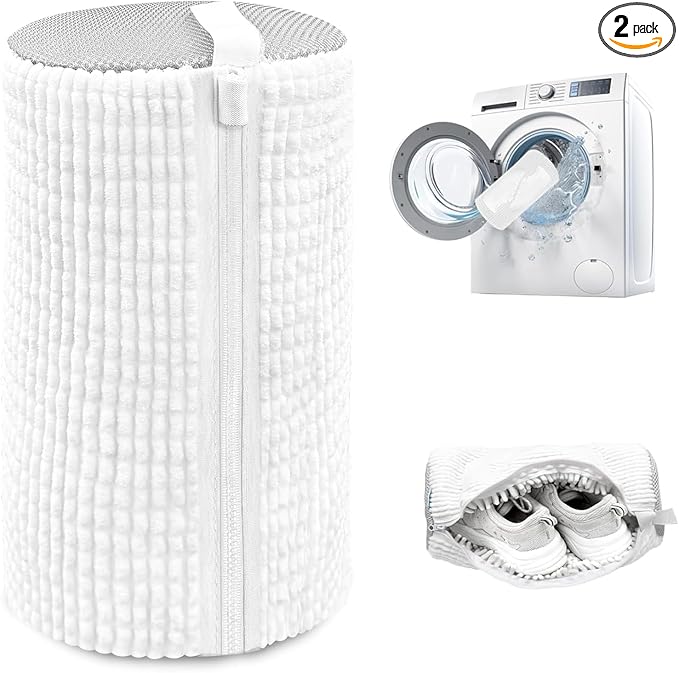 Shoe Washing Machine Bag,Laundry Shoe Bag for Washer and Dryer,Reusable Shoe Cleaning Bag for Sneakers,Tennis Shoes,With Self-locking Zipper, Microfiber Inside,Include Shoe Bag (Lite White - 1 Pack)