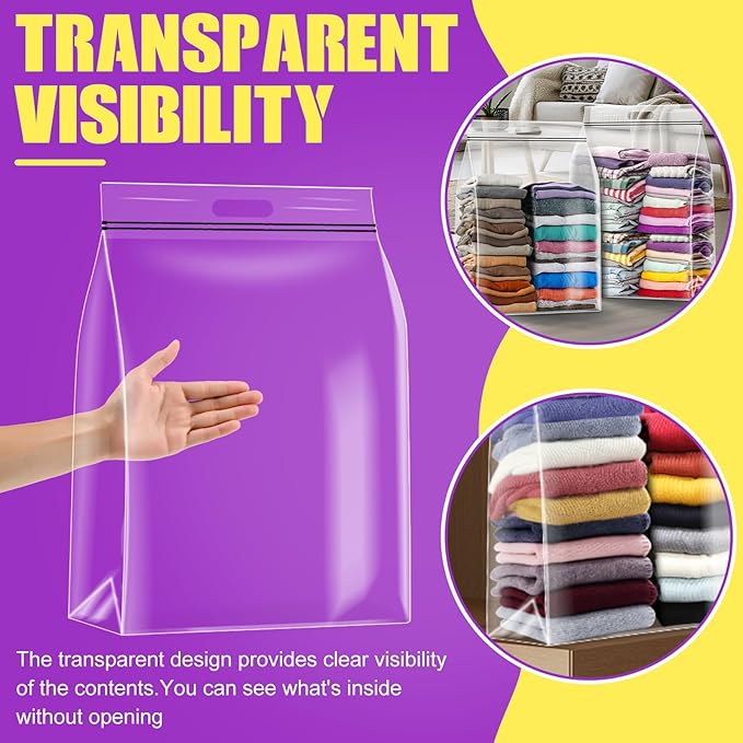 FURWEY 25 Gallon Extra Large Storage Bags 35”x 24”Resealable Clear Bags with Handle 4 Mil Thick Heavy Duty Big Bag for Clothes Pillow Travel Moving,Bedding,Shoes and Toys Storage, Pack of 6