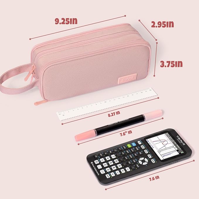 SUNEE Large Capacity Pencil Case with 3 Compartment, Extra Big Pencil Pouch, Pencil Bag with Zipper, Cute High Stationery Organizer, Oxford Pen Box School Supplies for Student Teen Girls Boys, Pink