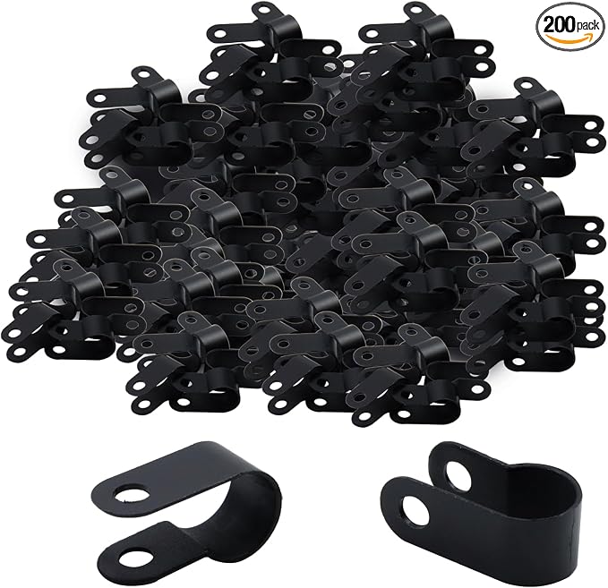 Antrader Nylon Plastic R-Type Cable Clamps,3/8" Clamps Fasteners Assortment | Black Cable Clips with Screws for Wire Managemen,Office,Garage