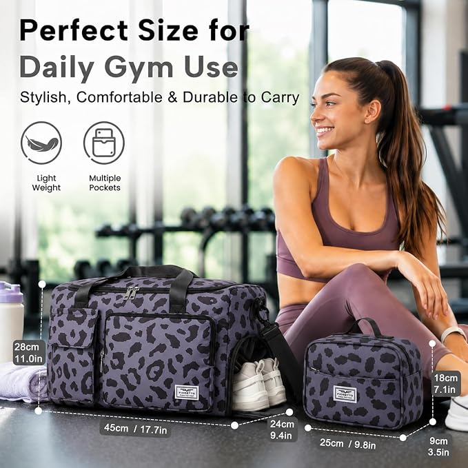 FIORETTO Women's Gym Duffle Bag with Shoes Compartment, 30L Capacity, Ideal for Travel, Gym, Sports, Duffel, Weekender