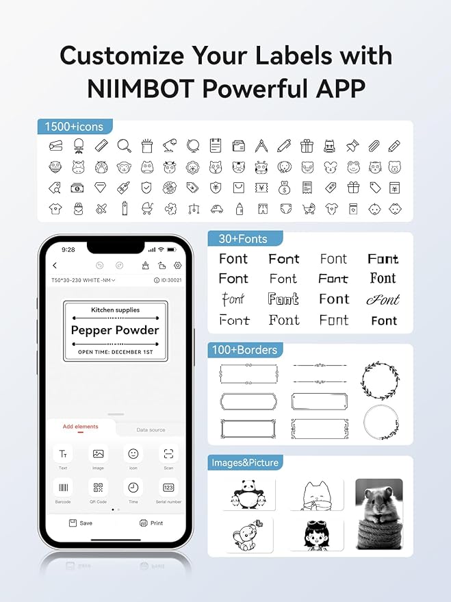 NIIMBOT 3 Roll Set Labels, 1.6" X 1.2" (40x30mm) Waterproof Thermal Label | Clear Label for B1/B21/B31 Label Maker, for Kitchen Jar/Address/Barcode/Travel Bottle