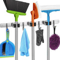 Homely Center Mop and Broom Holder Wall Mount – Heavy-Duty Closet Organizer for Garage, Kitchen, Laundry Organization – Tool Hanger with 3 racks and 4 hooks