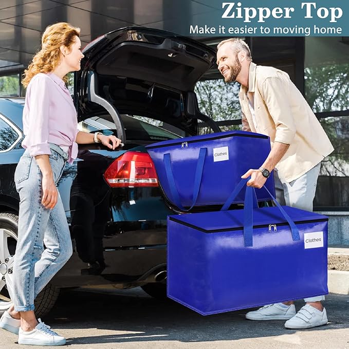 HomeHacks Moving Bags Heavy Duty with Strong Zippers and Handles Collapsible Moving Supplies, Storage Totes for Packing & Moving Storing 93L,6-Pack, Blue