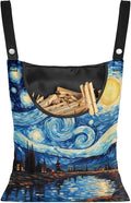 Van Gogh Starry Night Clothespin Bag with Hanging Rope 14.5 x 12 Inch Summer Waterproof Laundry Clothes Pin Holder Clothespin Storage Organizer with Large Opening