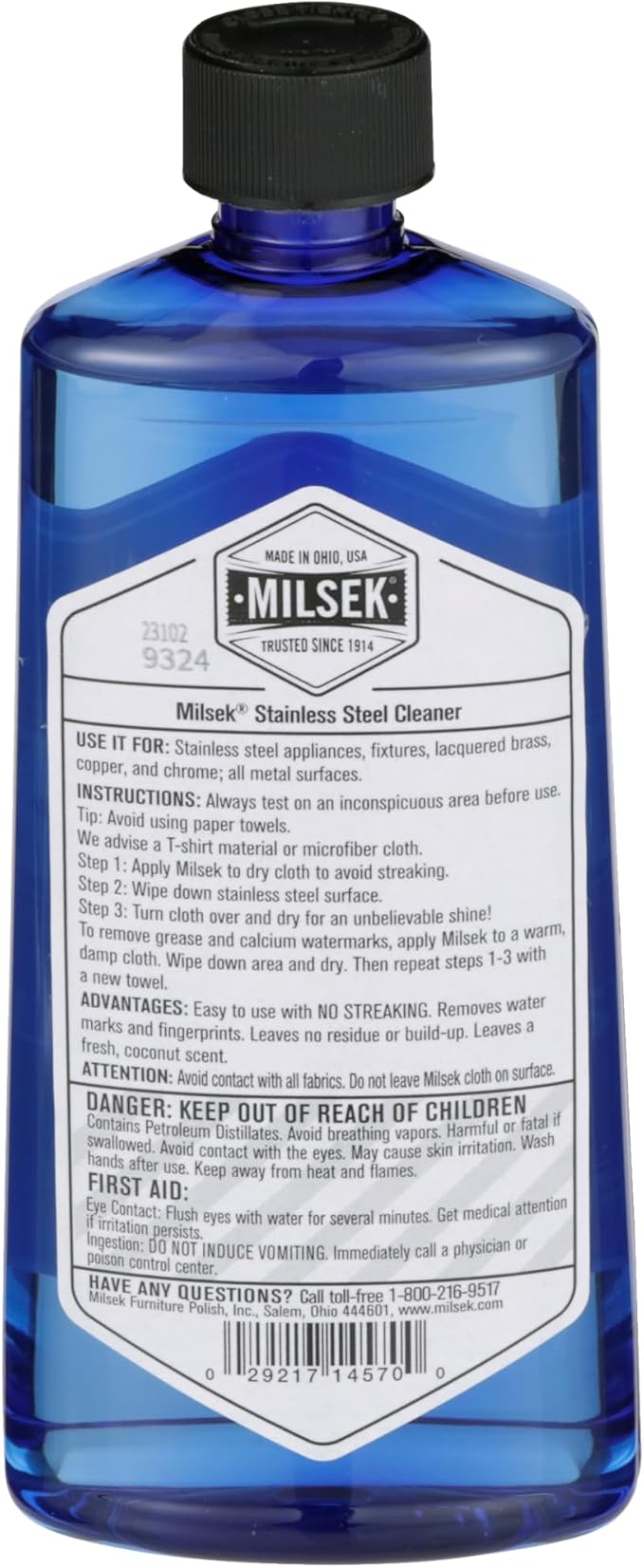 Milsek Stainless Steel Cleaner & Microfiber Cloth, 12-Ounce | Stainless steel cleaner with microfiber cloth removes fingerprints and leaves appliances clean and streak-free.