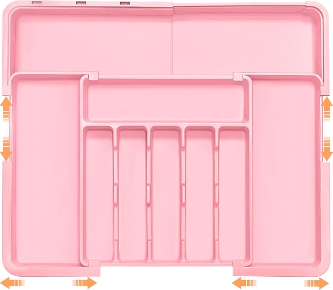 Spaclear Silverware Organizer Expandable Kitchen Utensil Drawer Organizer Large BPA Free Adjustable Cutlery Silverware Tray for Spoons Forks Knives Storage Divider for Kitchen Flatware 6-9 Slots Pink