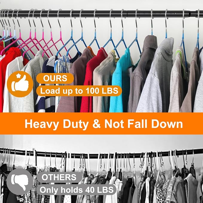 Closet Rod, 17-85 Inch Adjustable Closet Rod for Rugged Durability,1.3 Inch Diameter Heavy Duty Closet Rods for Hanging Clothes, Premium Metal Closet Poles for Wardrobes