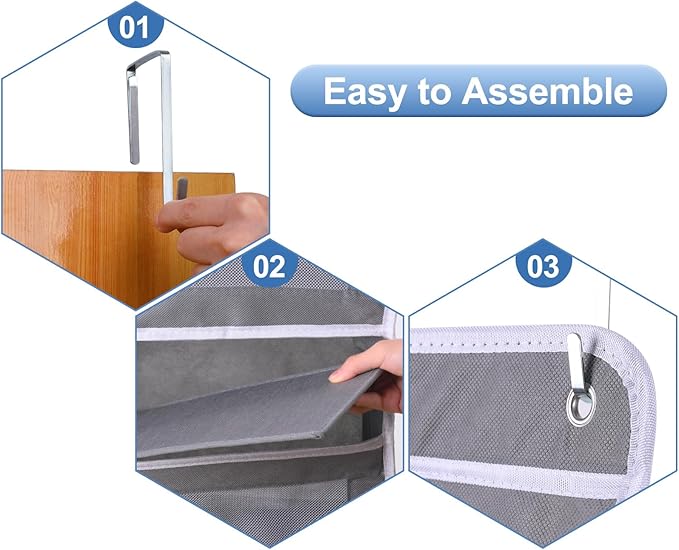 ANHUXINLEI Over The Door Organizer Storage, 5 Large Capacity Pockets & 5 Side Pockets, Anti Tilt 44 lb Load Behind Door Storage for Bedroom, Bathroom, Pantry, Nursery (Grey)