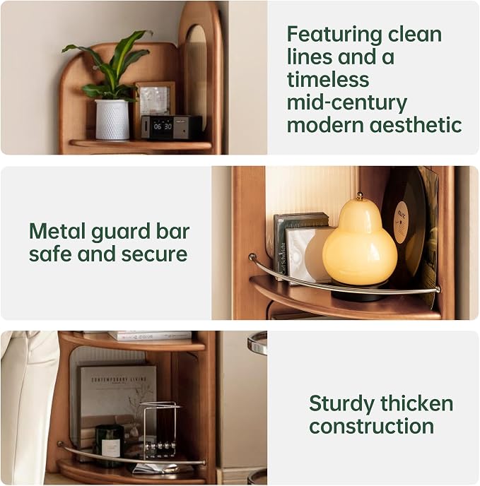 4-Tier 100% Solid Wood Corner Bookshelf, 64” Tall Mid Century Modern Corner Shelf Display, Open Storage Bookcase for Home Offie, Living Room (Cherry Wood)