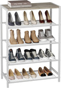 HOMEFORT 5-Tier Shoe Rack, Storage Shelf, Industrial Tower, Narrow Organizer for Closet Entryway, Small Table With Durable Metal Shelves, White Oak