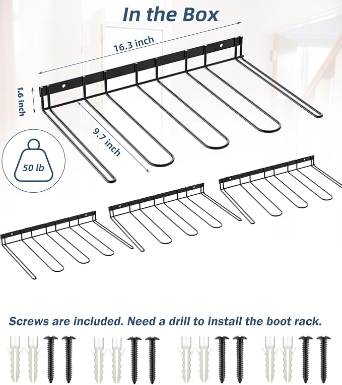 Wader Boot Hanger Wall Mount - Sturdy Metal Boot Rack (8 Pair) | Save Space for Tall Boots and Cowboy Boot, Helps Dry and Prevent Wrinkles on Your boots, for Entryway, Garage, Indoor
