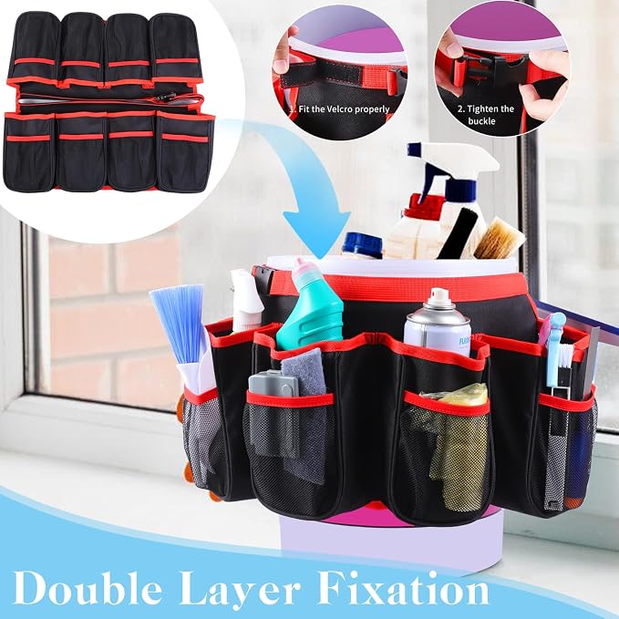Portable Bucket Cleaning Tool Organizer,5 Gallon Bucket Holder Cleaning Supplies,Foldable Wash Tool Caddy Organizer More Mesh Pockets for Housekeeping,Easy to Use