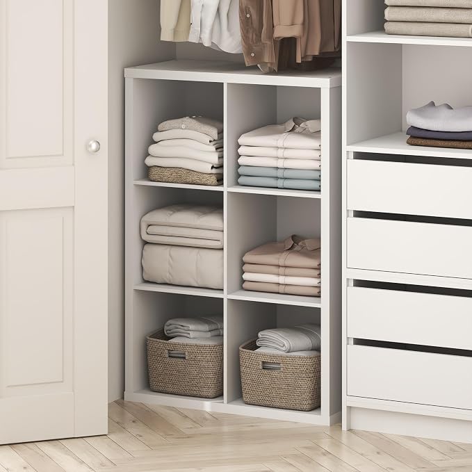 Furinno Cubic 6-Cube Closet Organizers and Storage, Closet Organizer, White | Open Shelf Closet Storage, Closed Back, Extra Thick Frame, for Wardrobe, Bedroom, Living Room