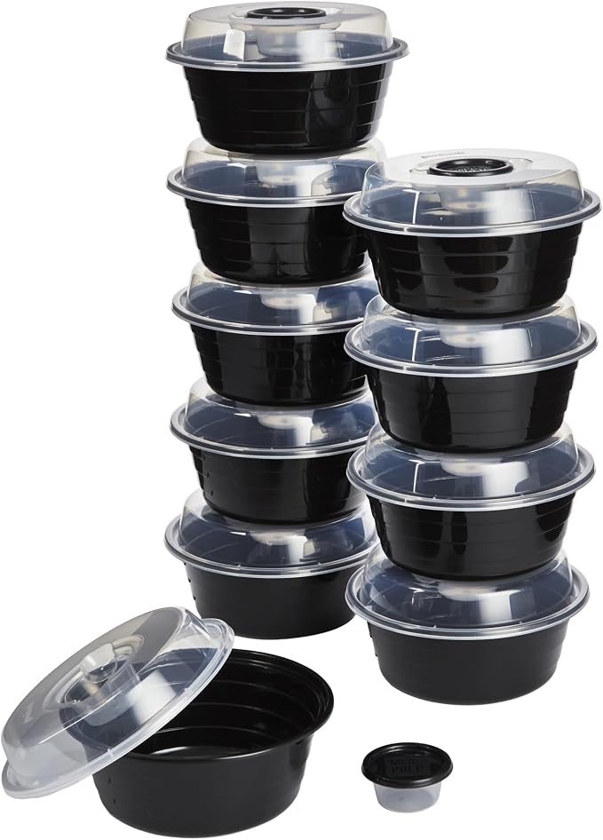 GoodCook 4-Cup Meal Prep Bowls Set with Lids and Dressing Cup, Microwavable Food Storage Containers for Meal Prepping, Set of 10, Black