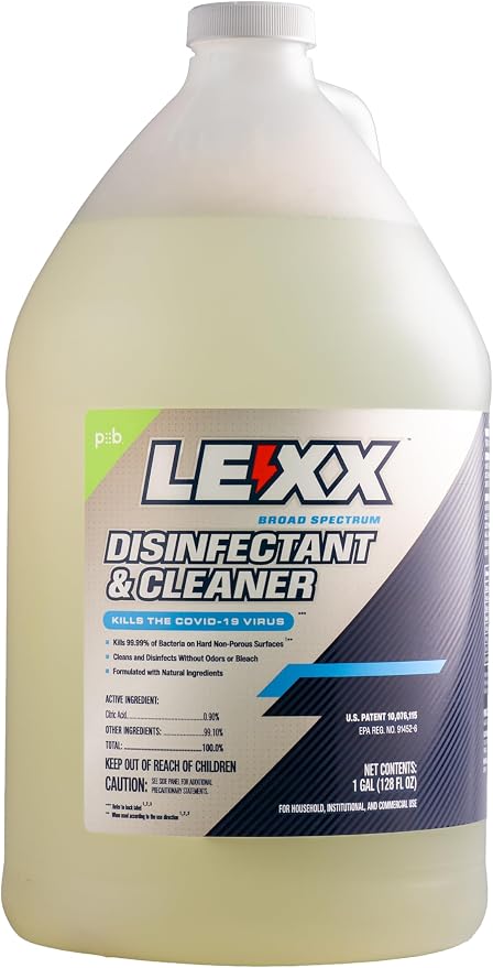 LEXX® RTU Broad Spectrum Disinfectant & Cleaner - EPA Registered, Kills 99.99% of Bacteria - Hospitals, Schools, Offices, Homes - Citric Acid, Safer Choice, Non-Toxic, No Bleach - 128 fl. oz.