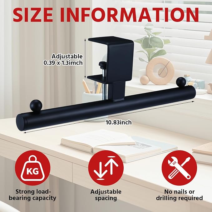 Geelin 1 Pcs Black Heavy-Duty Bag Hook for Desk or Table Bag Hanger Backpack Holder Purse Hook Table Handbag Hanger Organizer Storage Under Desk for Office Classroom Dorm Accessories