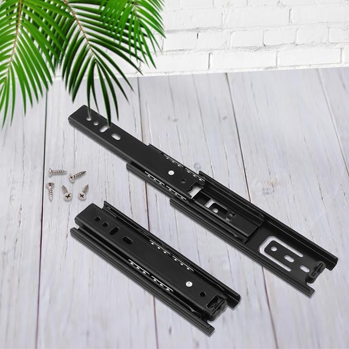 8 Pair 6 Inch Black Soft Close Drawer Slides, Heavy Duty Drawer Slides, Ball Bearing 3 Folds Full Extension, Used in Keyboard Trays, Table Drawers, Shelves, Nightstands, and More, by GENHAKON