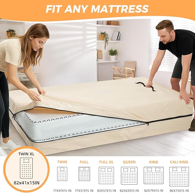 BAGAIL Mattress Bags for Moving, Mattress Covers with Heavy Duty Handles, Reusable Mattress Storage Bag for Moving Supplies(Beige, Twin XL)