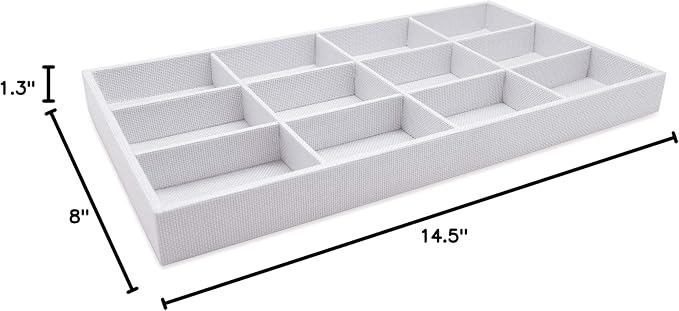 The Display Guys - Stackable Jewelry Tray and Organizer - for Drawers, Dressers, Store Display (12 Compartments, White Burlap)