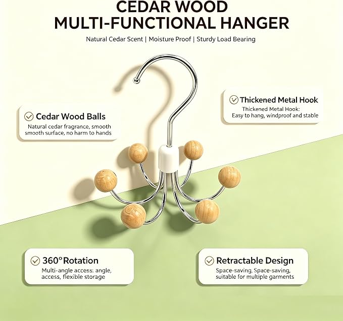 Tank Top Hanger, Rotatable Bra Organzier for Closet, Max 24 Storage Capacity Sport Bras Holder, Metal Space Saving Closet Organizers and Storage with 6 Cedar Balls-Wood Color(4 Pack)