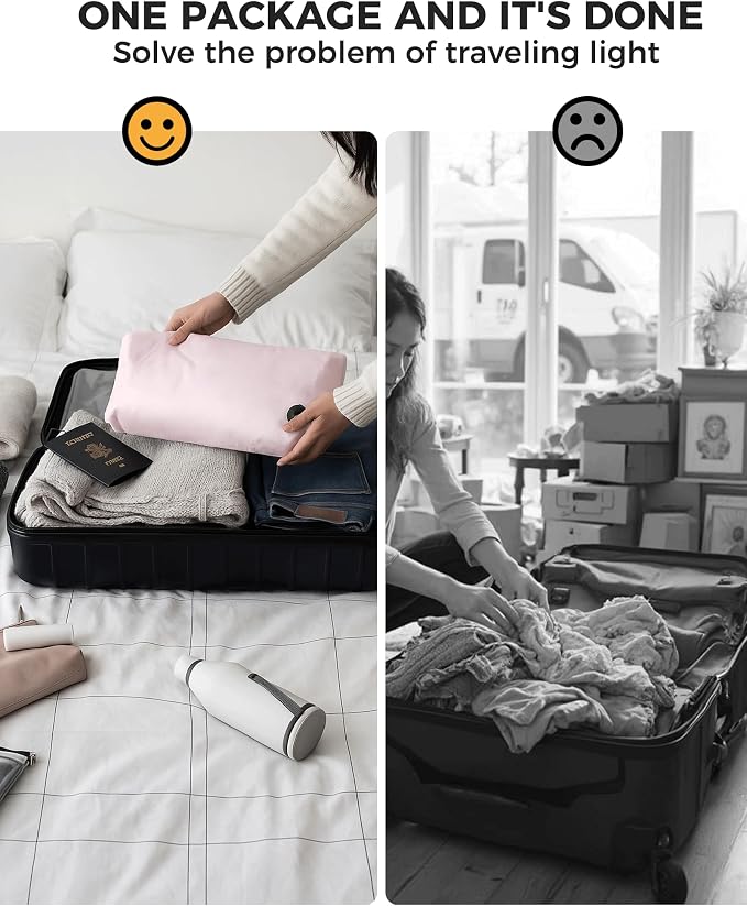 Travel Compression Laundry Bag, Pump-Free Vacuum Space Saver Bag for Dirty Clothes, Reusable Waterproof Wet Dry Bag, Travel Laundry Bag for Luggage, Packing, Suitcase (1 Pcs)（Pink, M)