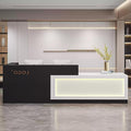 Modern Reception Desk with Counter, Front Desk Reception Counter with Lockable Drawer, Keyboard Tray & Storage Cabinet, Solid Wood Receptionist Table for Salon Office Lobby (A - Right, L 180cm/71in)