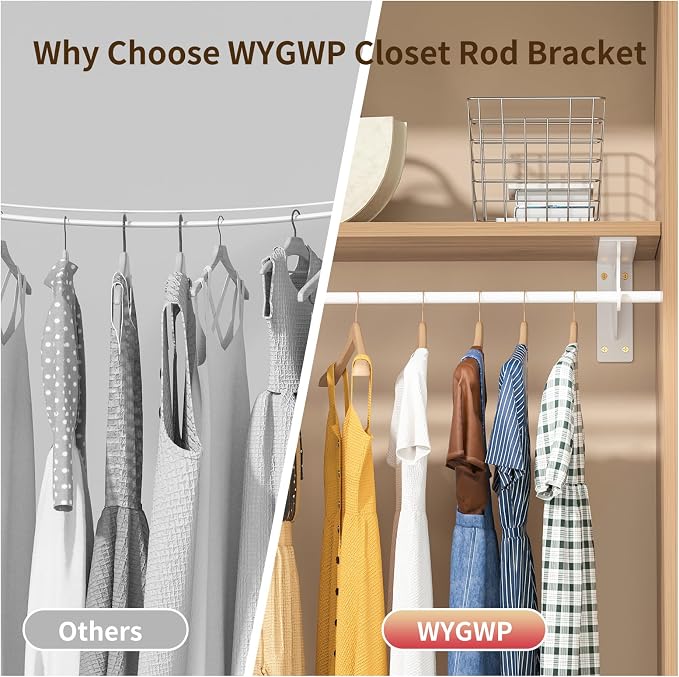 13.5x5.6 in Heavy Duty Closet Rod Support Bracket (White 2 Pack) | 400lbs Capacity Sturdy Wall Mounted L-Shaped Shelf Brackets with Rod Holders for Laundry Room Kitchen bathroom storage
