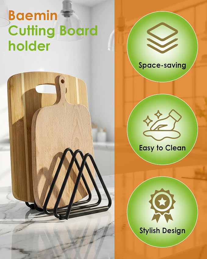 2 Pcs Cutting Board Holder, Heavy Duty Triangle Metal Organizer, Baking Cookie Sheet Organizer for Cabinet, Non-Slip Strips