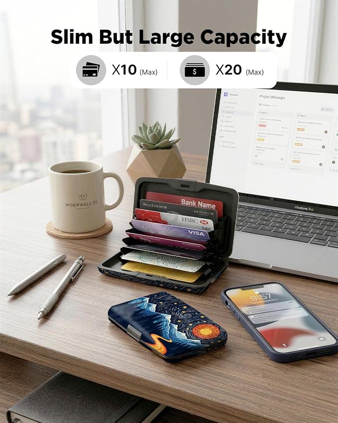 Maicican RFID Blocking Aluminum Credit Card Holder | Slim Metal Wallet for Women & Men, Business Card Case for Travel, Fits Front Pocket, Card holder wallet - Sun