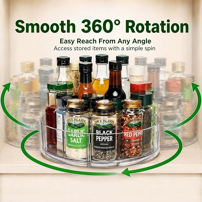 4 Pack Lazy Susan Organizer, 10.5 Inch Turntable Organizer with Non-Skid Base, Lazy Susan Organizer for Cabinet, Kitchen Countertop, Pantry, Refrigerator and Bathroom Storage (4 Pack, 11.5)