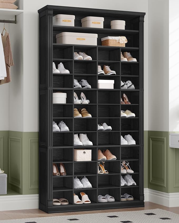 Hzuaneri 13 Tiers Shoe Storage Cabinet, Tall Shoe Cabinet with Cubby, Wooden Shoes Organizer for Closet, 52 Pairs, Shoes Cubby Organizer for Entryway, Hallway, Bedroom, Black SR41004X