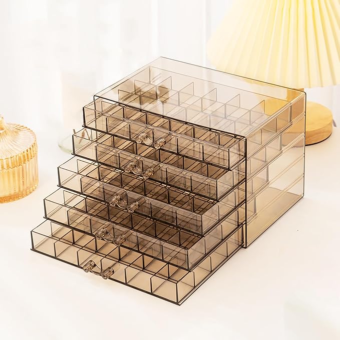 Clear Grey Acrylic Jewelry Storage Box, Earring Jewelry Organizer with 5 Drawers, 5-Layer Jewelry Box for Women, Earring Display Holder for Earrings Ring Bracelet Necklace, 120 Grid Storage Box