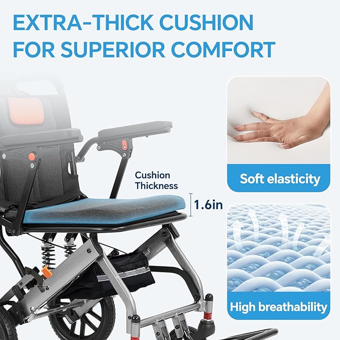 20 LBS Transport Wheelchair Lightweight Foldable,Wheelchairs for Adults, 1s Quick Folding, Quadruple Shock Absorption,Portable Wheelchair for Travel, Hospital & Home Use (Orange)