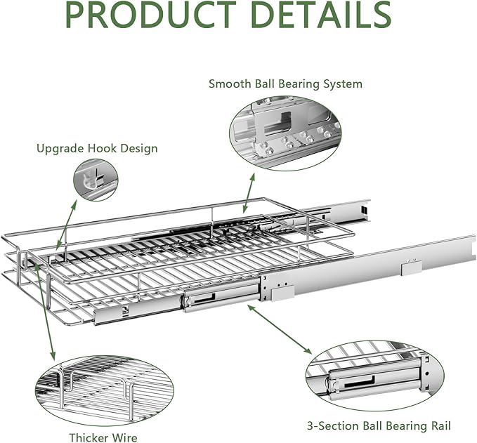 Pull Out Cabinet Organizer 19½" W x 21½" D, Heavy Duty Cabinet Pull Out Shelves, Slide Out Drawers Organization for Kitchen Cabinets Bathroom