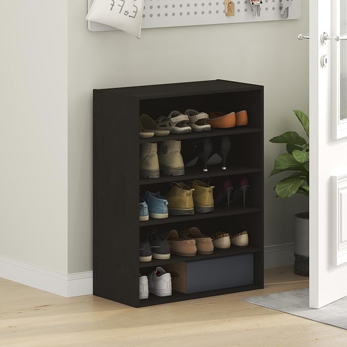 Furinno FANO 5-Tier Shoe Rack, Stackable Shoe Organizer, Dark Oak | 11.4 x 24.2 x 31.5, Shoes Storage, for Closet Entryway, Office, Garage