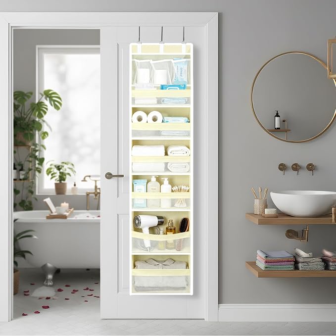 YooxArmor Over The Door Organizer, Hanging Storage with 6+10 Large Pockets, 22lbs Load Anti Tilt Behind Door Storage for Closet Bedroom Bathroom, White